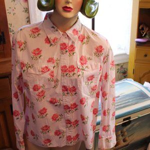 Talbots Western Style Blouse Pink with Roses Sz L
